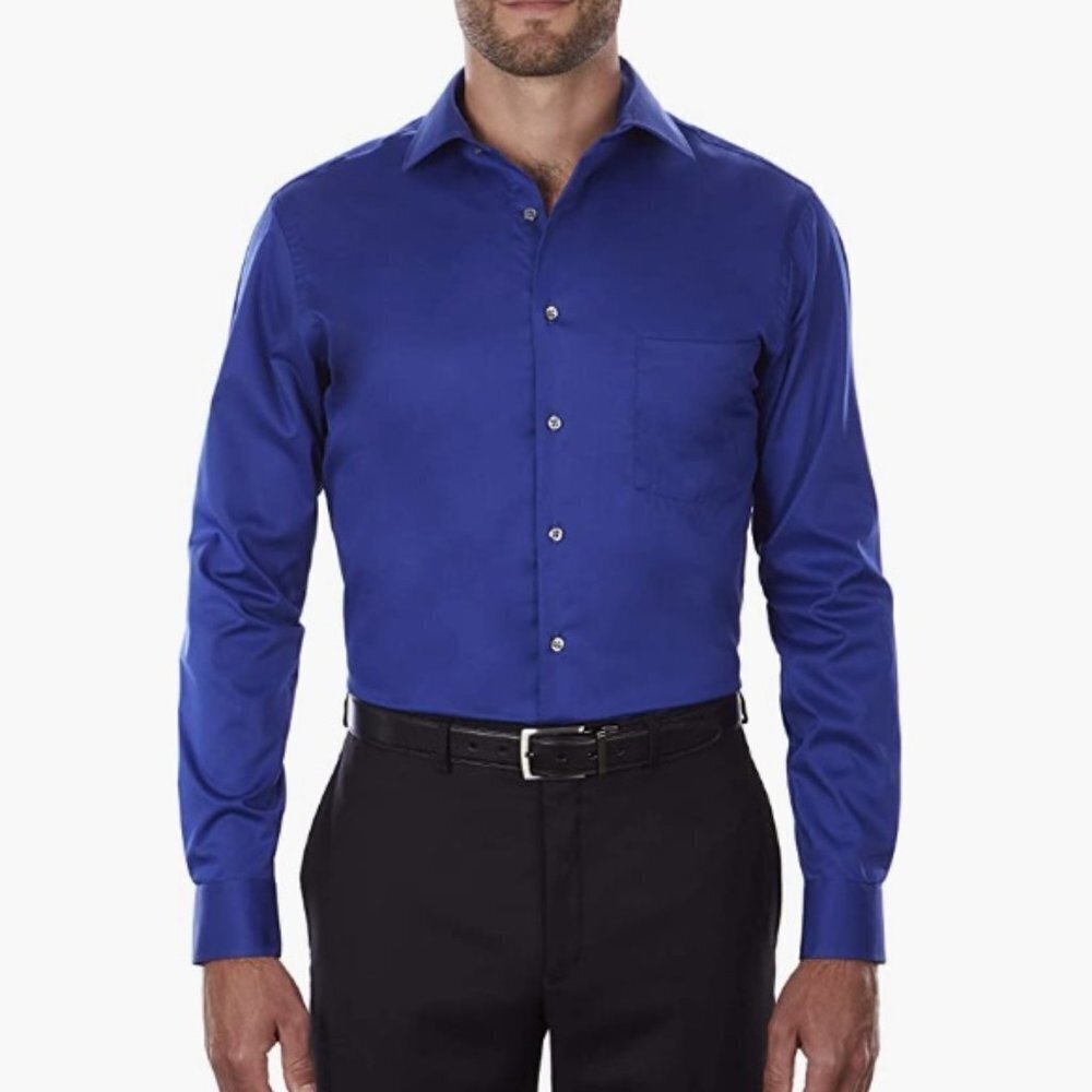 Van Heusen Men's Dress Shirt Regular Fit Flex Collar Stretch Solid, Royal Blue